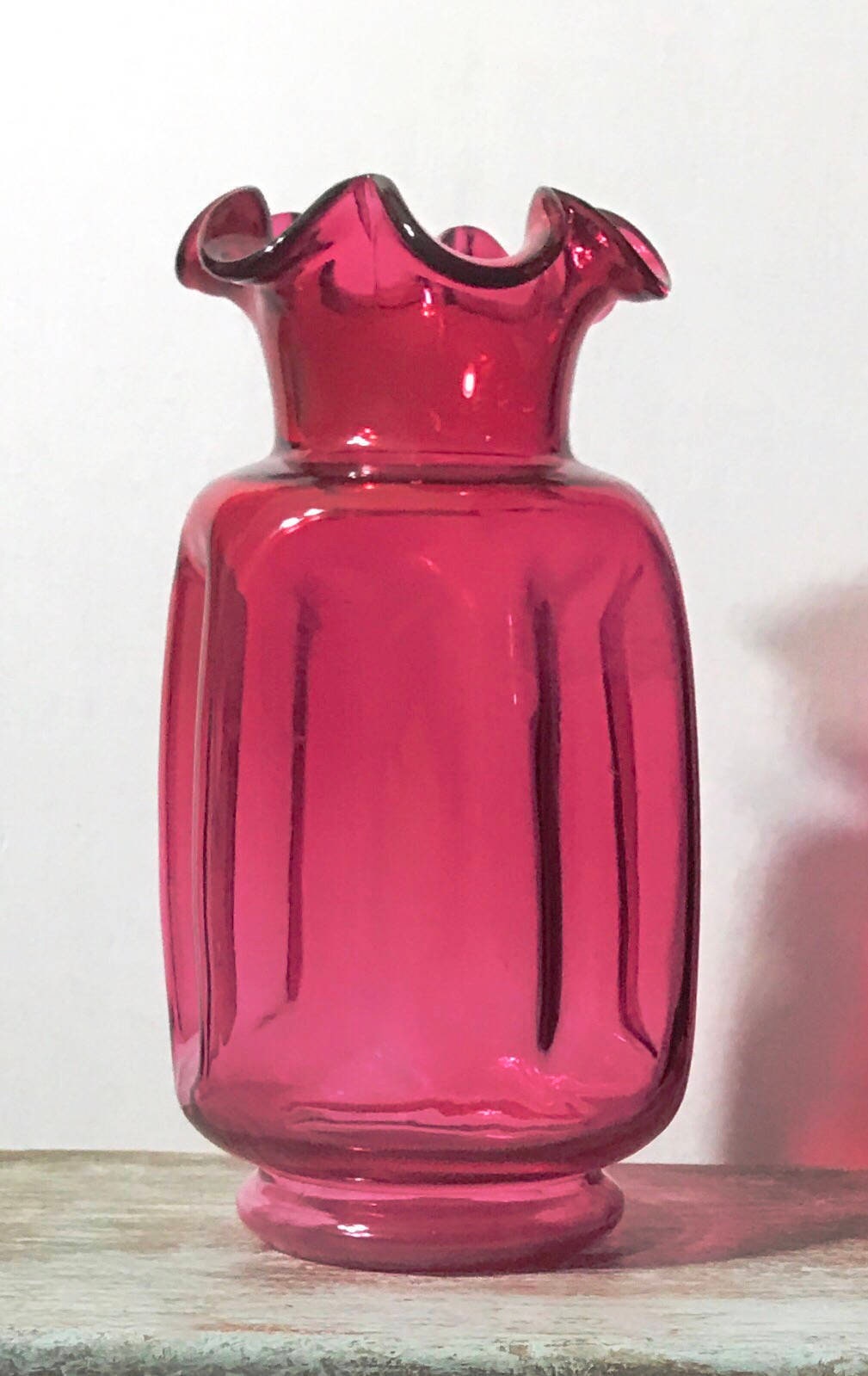 Antique Cranberry Ruffled Pinched 8 Vase Ruby Red Glass Fluted