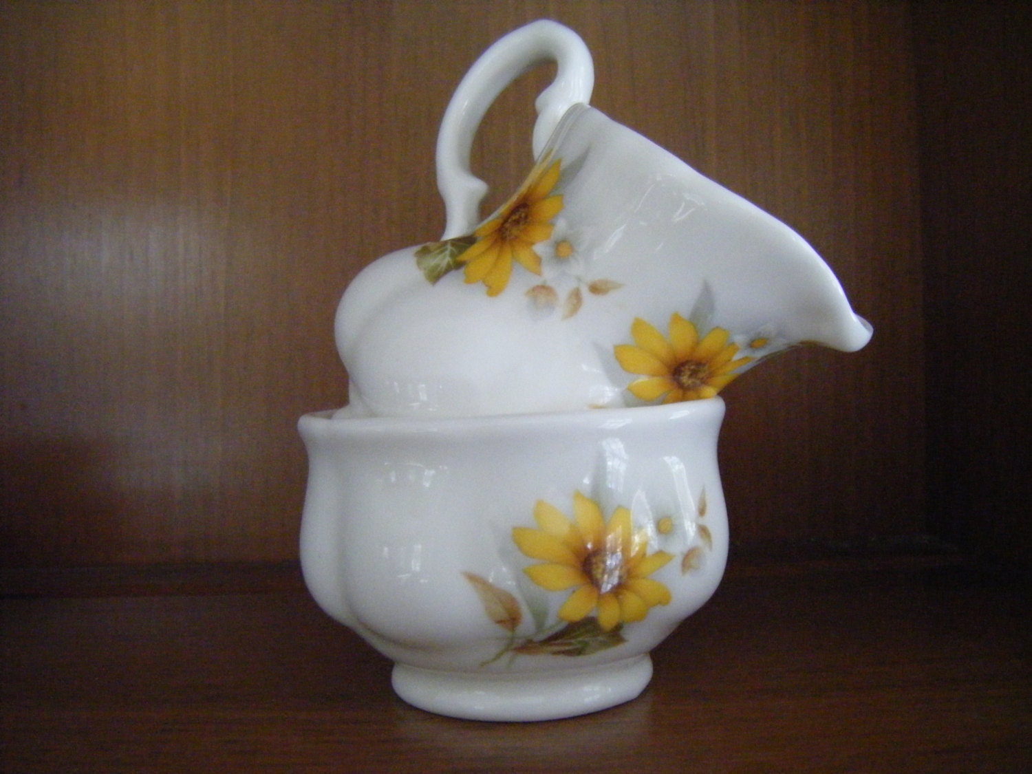 Sunflower creamer sugar bowl vintage crystal tray Small Etsy