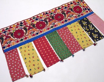 Red Window Treatments Valance Topper Vintage Eclectic Kundan Patchwork Ethnic Living Room Door Hanging ~ 60 x 20-16436