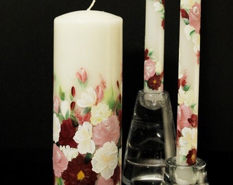 Wedding Unity Candle Set, Custom Design Hand painted, Wedding Candle set,
