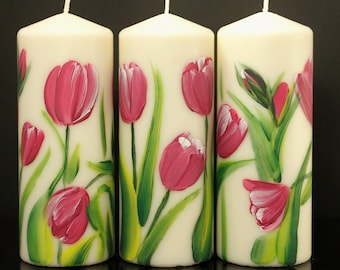 Tulip Pillar Candles, Hand painted