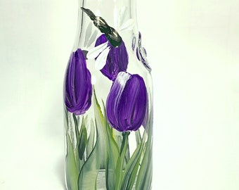 Purple Tulip Wine Carafe, Decanter, hand painted