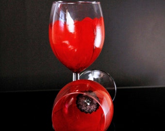 Poppies, Hand Painted Wine Glasses Pair