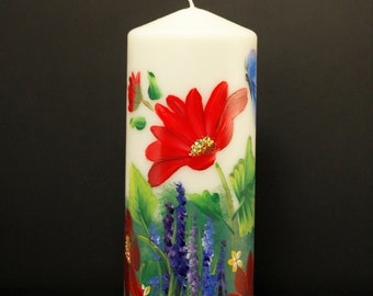 Texas Blue Bonnets Hand painted Candle, Wildflowers,, Lupins, Lupine