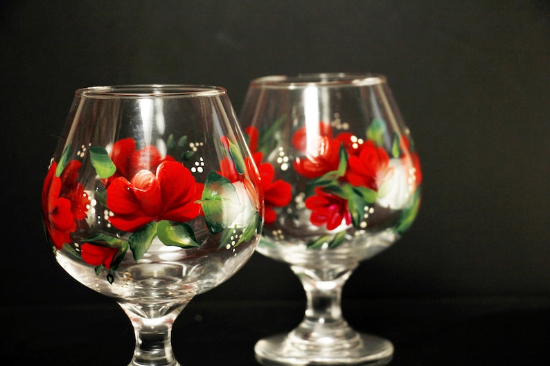 Hand Painted Brandy Snifter Brandy Glass Roses Etsy