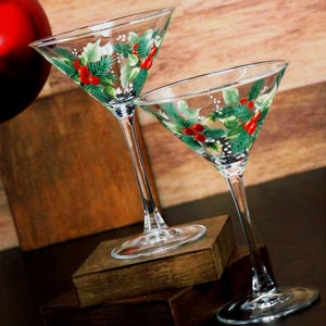 Christmas Martini glasses, pair, hand painted