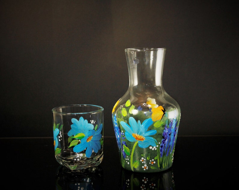 Hand Painted Tropical Bedside Water Carafe Set Etsy