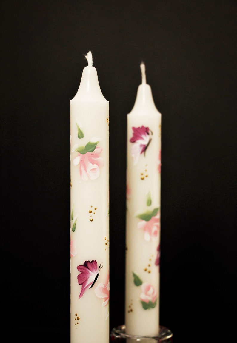 Hand Painted Taper Candles roses flowers with butterflies Etsy