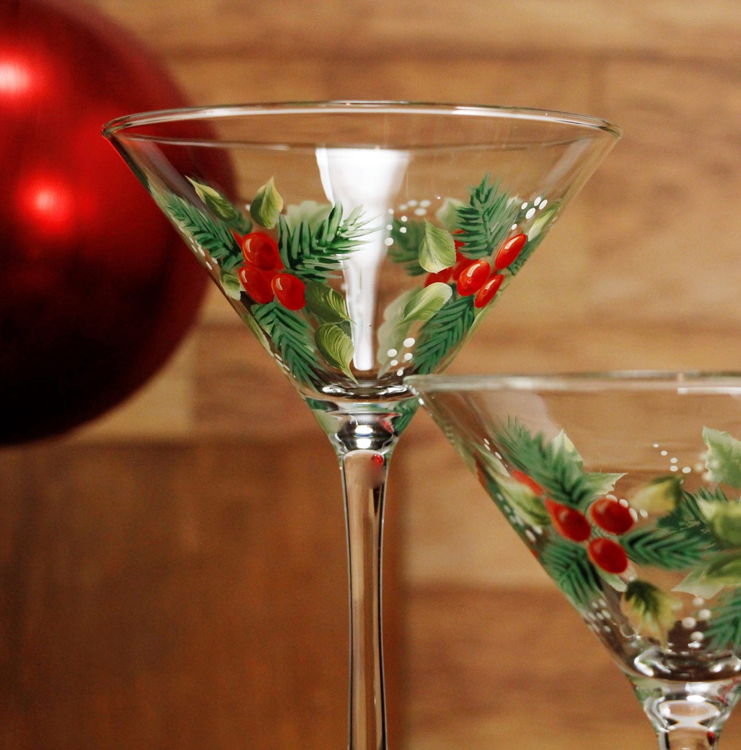 Christmas Martini Glasses, Pair, Hand Painted Etsy