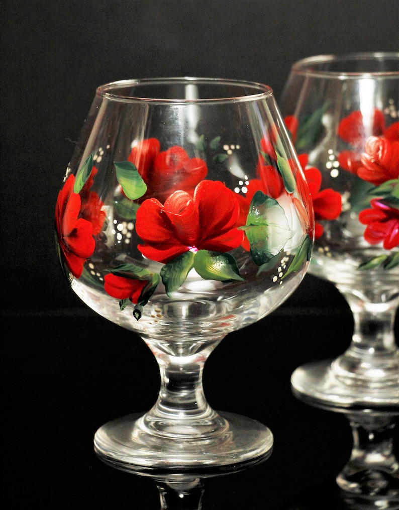 Hand Painted Brandy Snifter Brandy Glass Roses Etsy