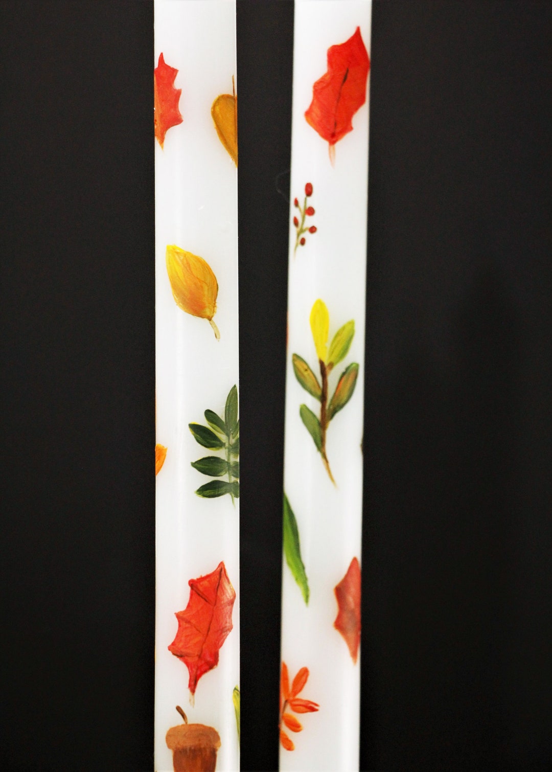 Fall Candlesleaves Thanksgiving Autumn Taper Candles Pair Etsy