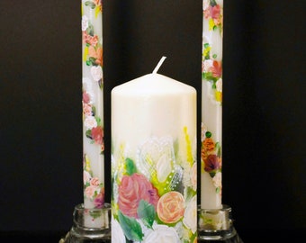 Unity Candle Set, Custom Design,  Hand painted,