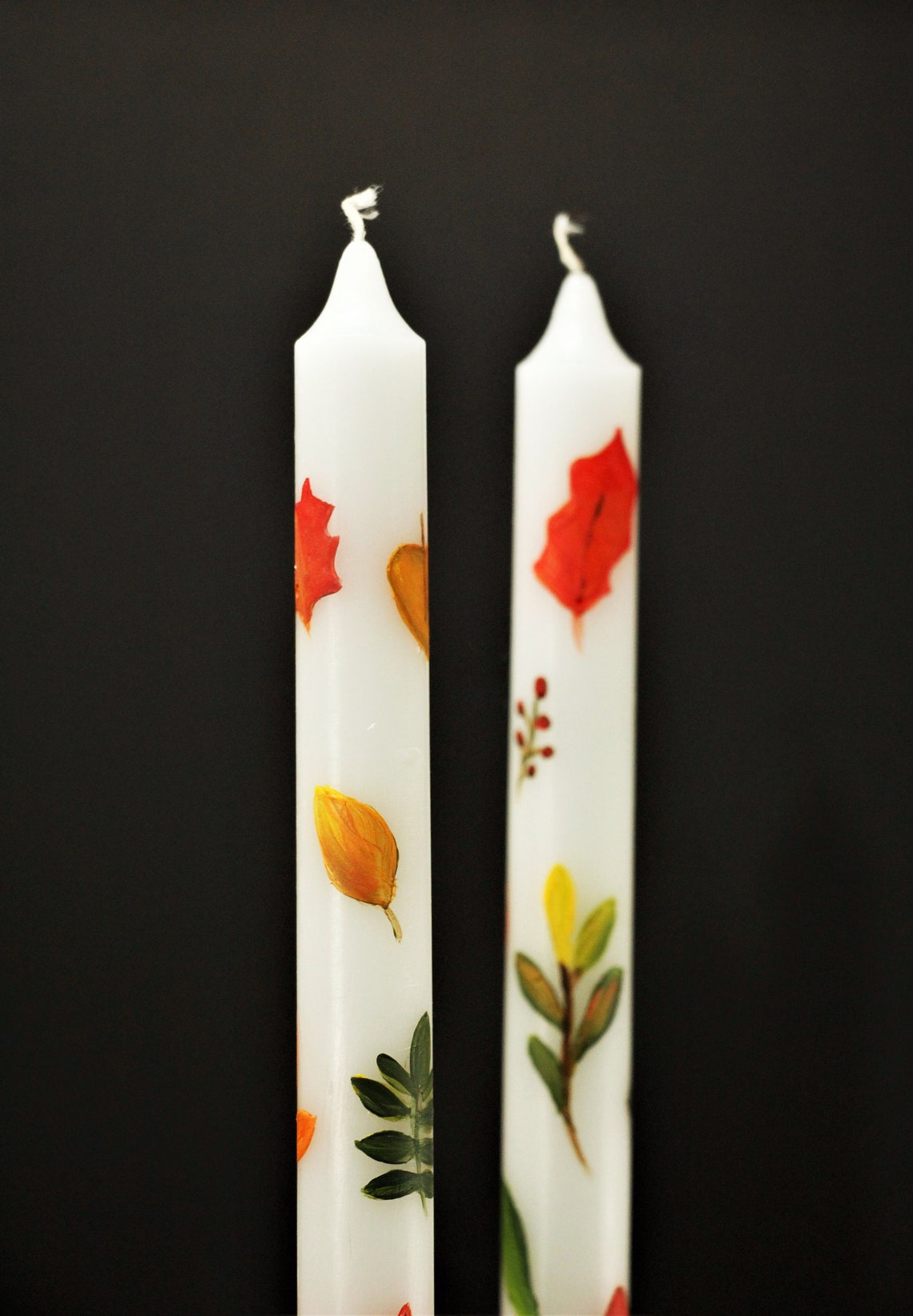 Hand Painted Thanksgiving Candle Autumn Fall LeavesTaper | Etsy