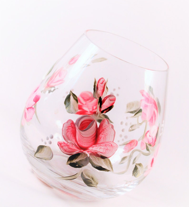 Hand Painted Wine Goblet or Glasses Pink Roses pair Etsy