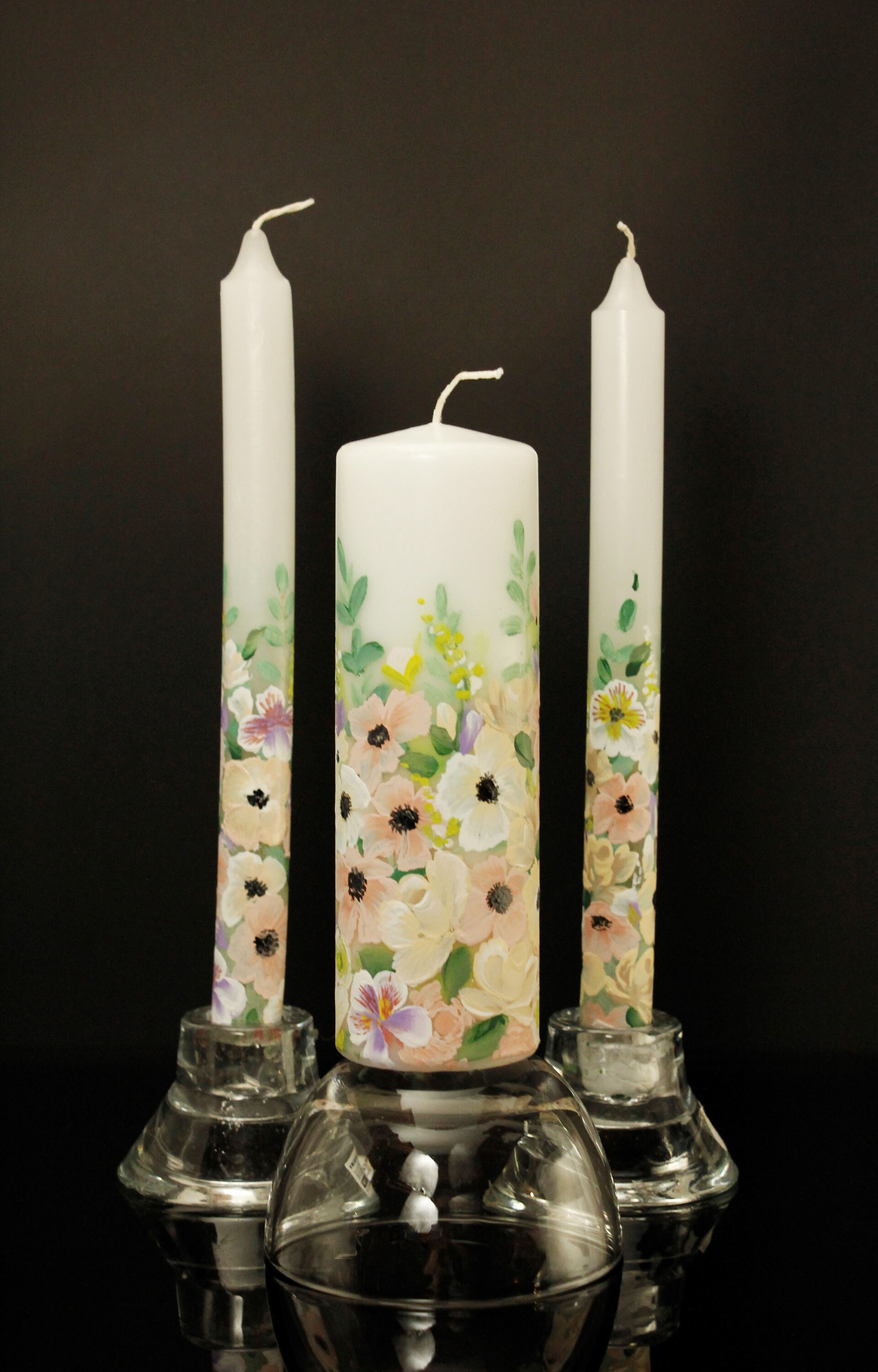 Unity Candle Set Custom Design Hand Painted Wedding Candle Etsy