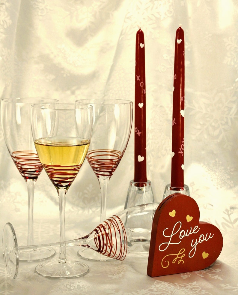 Hand painted Valentine's Day Candles wax tapers one pair image 4