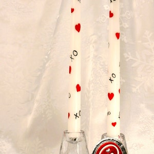 Hand painted Valentine's Day Candles wax tapers one pair image 9