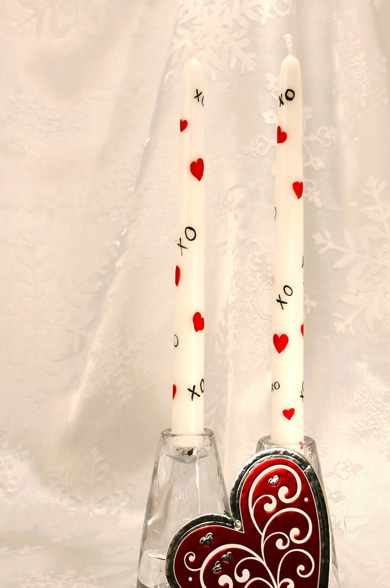 Hand painted Valentine's Day Candles wax tapers one pair image 9