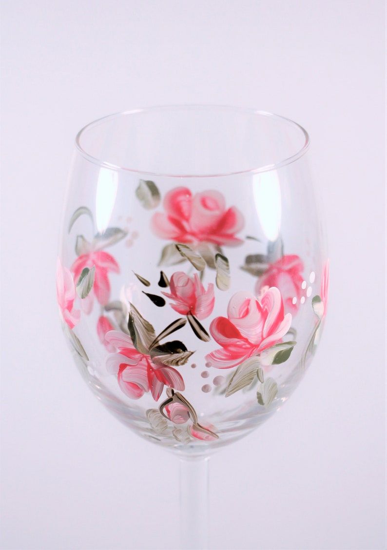 Hand Painted Wine Goblet or Glasses Pink Roses pair Etsy