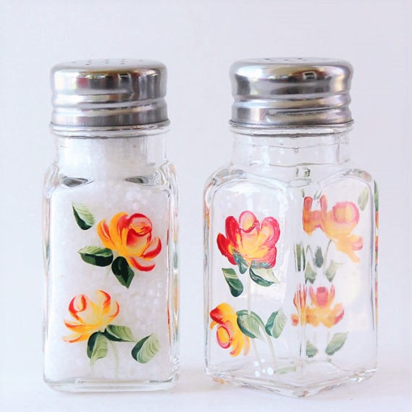 Hand painted salt and pepper shakers roses Etsy