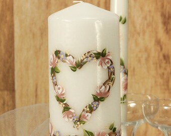 Painted Unity Candle Set, Vow Renewal, Custom Design Hand painted, Wedding Candle set,