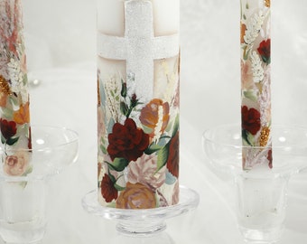 Religious Unity Candle Set, Hand painted, Wedding Candle set,