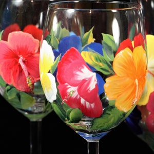 Hibiscus Wine Goblets, Caribbean Decor,Hand Painted,