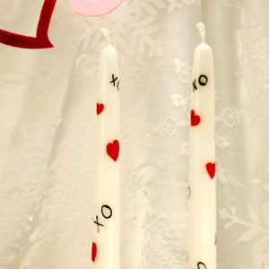 Hand painted Valentine's Day Candles wax tapers one pair image 3