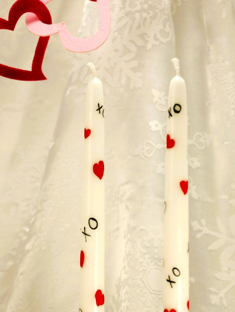 Hand painted Valentine's Day Candles wax tapers one pair image 3