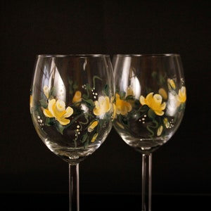 Hand Painted Wine Glasses Roses Żółty