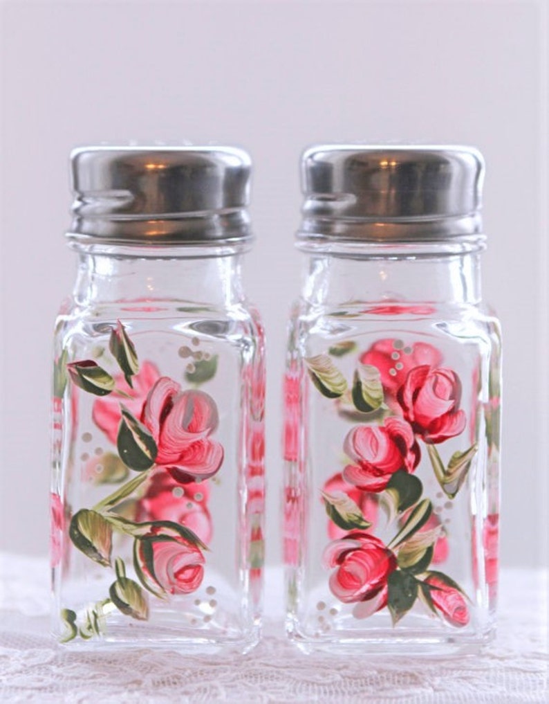 Hand painted salt and pepper shakers roses Etsy