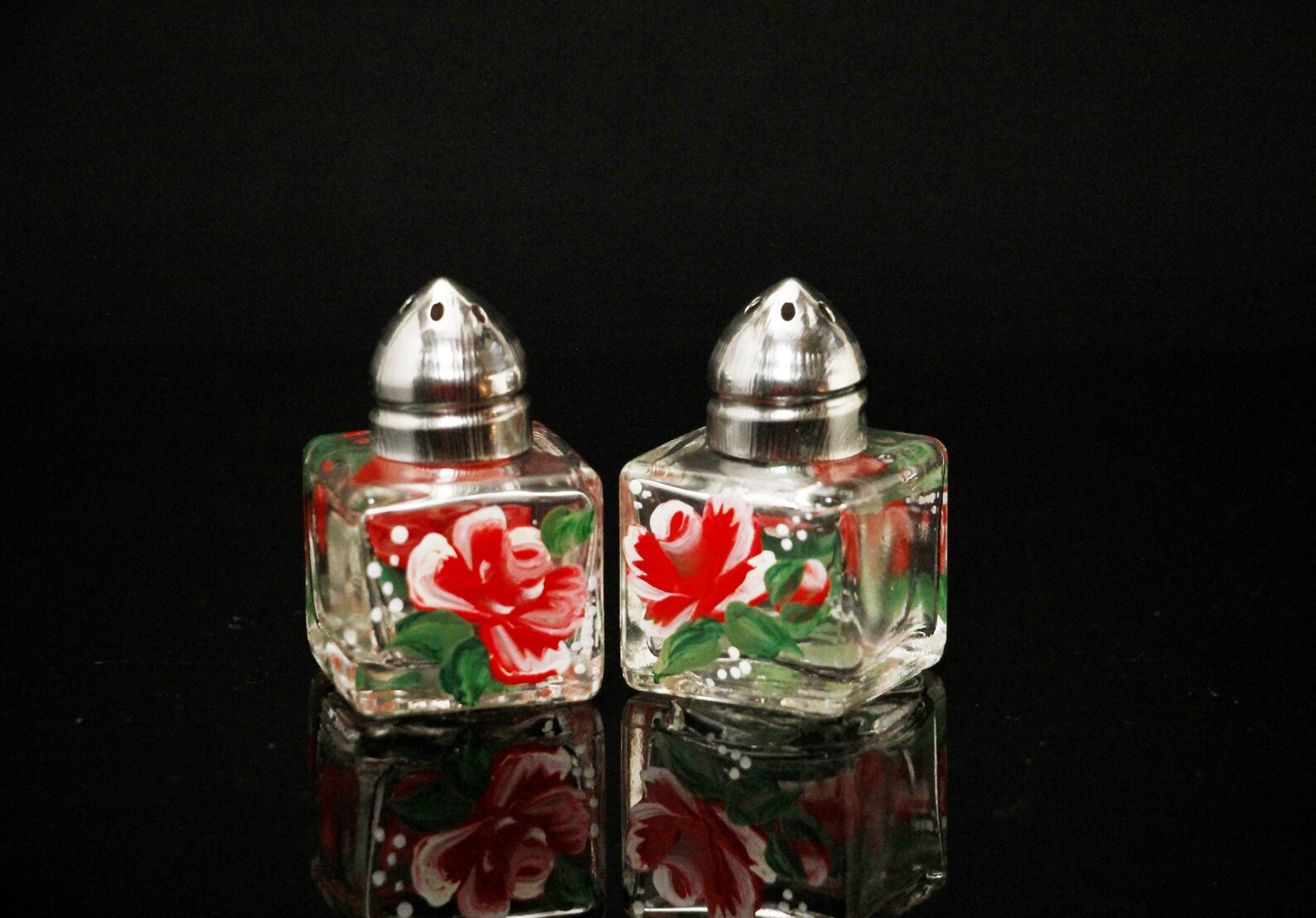 Hand Painted Salt and Pepper Shakers Roses Etsy