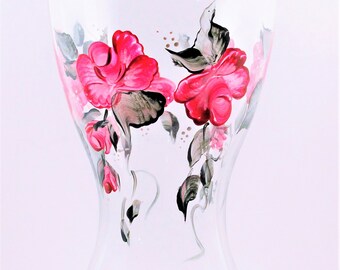 hand painted pink roses hourglass vase