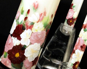 Hand painted Unity Candle Set, Wedding Candle set, Custom Design