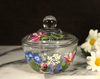 Wild flowers Candy dish, Hand painted Butter bowl, sugar bowl, small bowl.