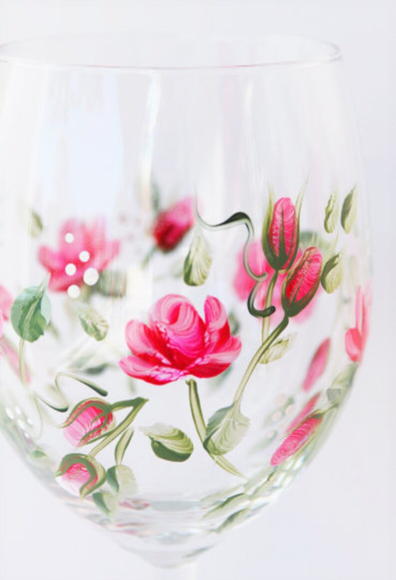 Hand Painted Wine Goblet or Glass Blue Rose Pair Etsy