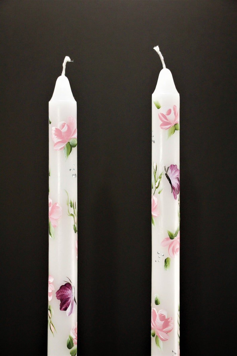 Hand Painted Taper Candles roses flowers with butterflies Etsy