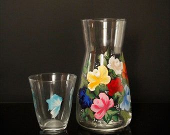 bedside water carafe, bouquet of roses, hand painted