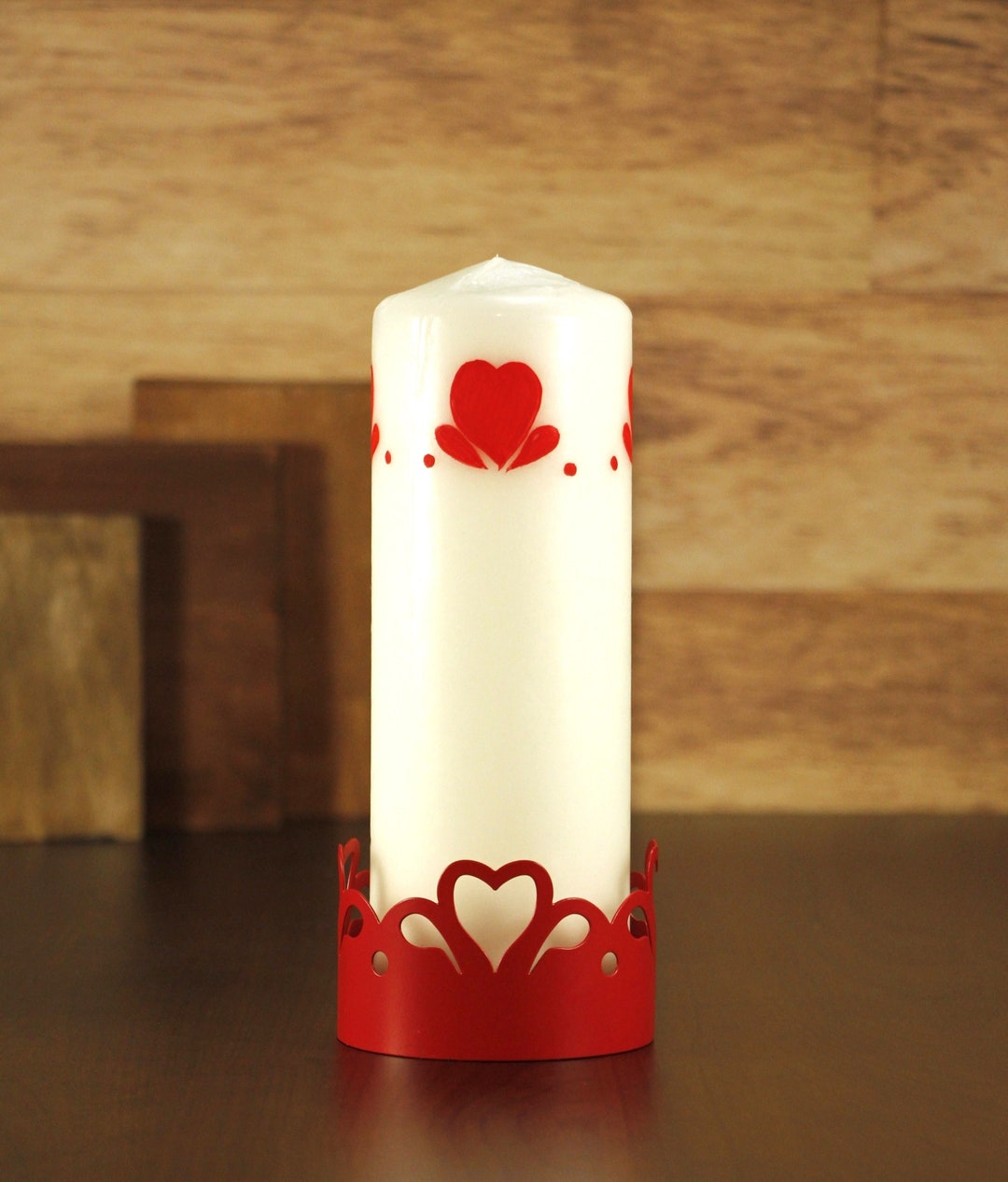 Painted Valentine Candle With Holder, Pillar Valentine, Heart Candle Holder Etsy