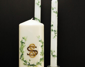 Monogram Unity Candle Set, Custom Design Hand painted, Wedding Candle set,