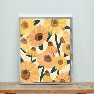 sunflower art print illustration -- fine art print, flower art print, floral art print, plant art, art gift idea