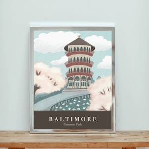 baltimore md art print illustration patterson park| maryland city map | home state | maryland wall art | state print | housewarming gift