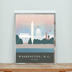 dc skyline art print illustratie | Washington DC stadsplattegrond | kunst aan de muur | staat afdrukken | housewarming cadeau