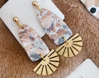 handmade clay dangle earrings | minimalist pastel gold statement jewelry