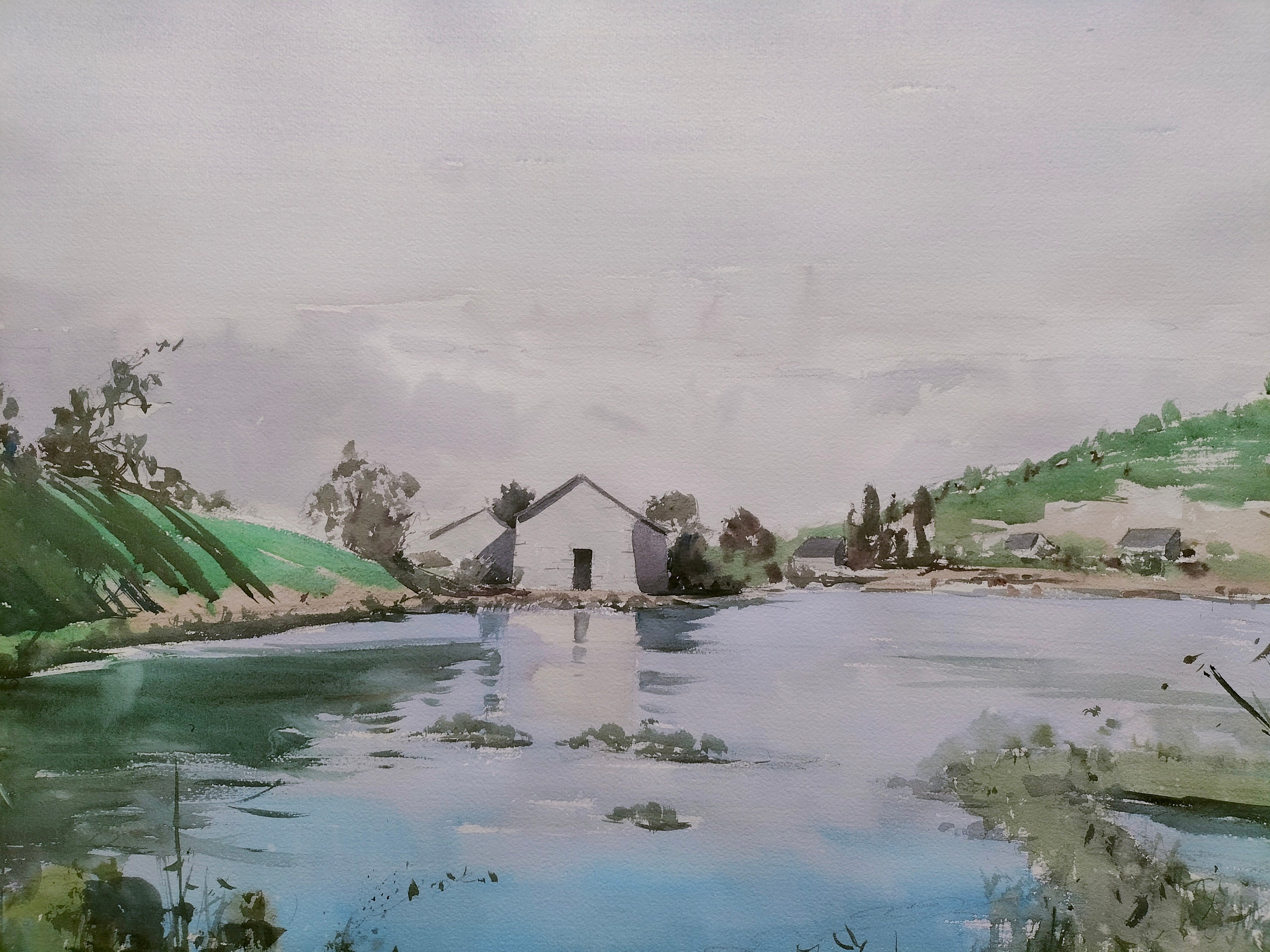Originele aquarel Etangs de Bages