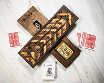 Cribbage Board - Crib Board - Card and Peg Storage - Custom Engraving Available