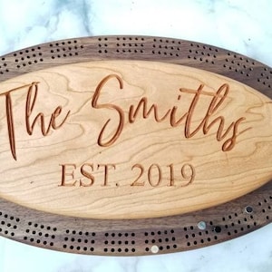 Tableau ovale pour cribbage | Personnalisé | Planche pour lit de bébé | Jeu | Mariage Anniversaire Retraite Saint Valentin Cadeau Fête des Pères| Cadeau