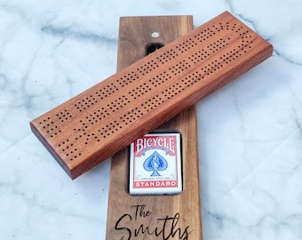 Personalized Cribbage board - Crib board with custom engraving - card and peg storage - Wood cribbage board - Gift