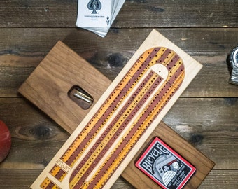 Cribbage Board - Crib Board - Card and Peg Storage - Custom Engraving Available