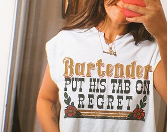 Western Bartender Put His Tab On Regret PNG File | Funny Humor Sublimation PNG Western
